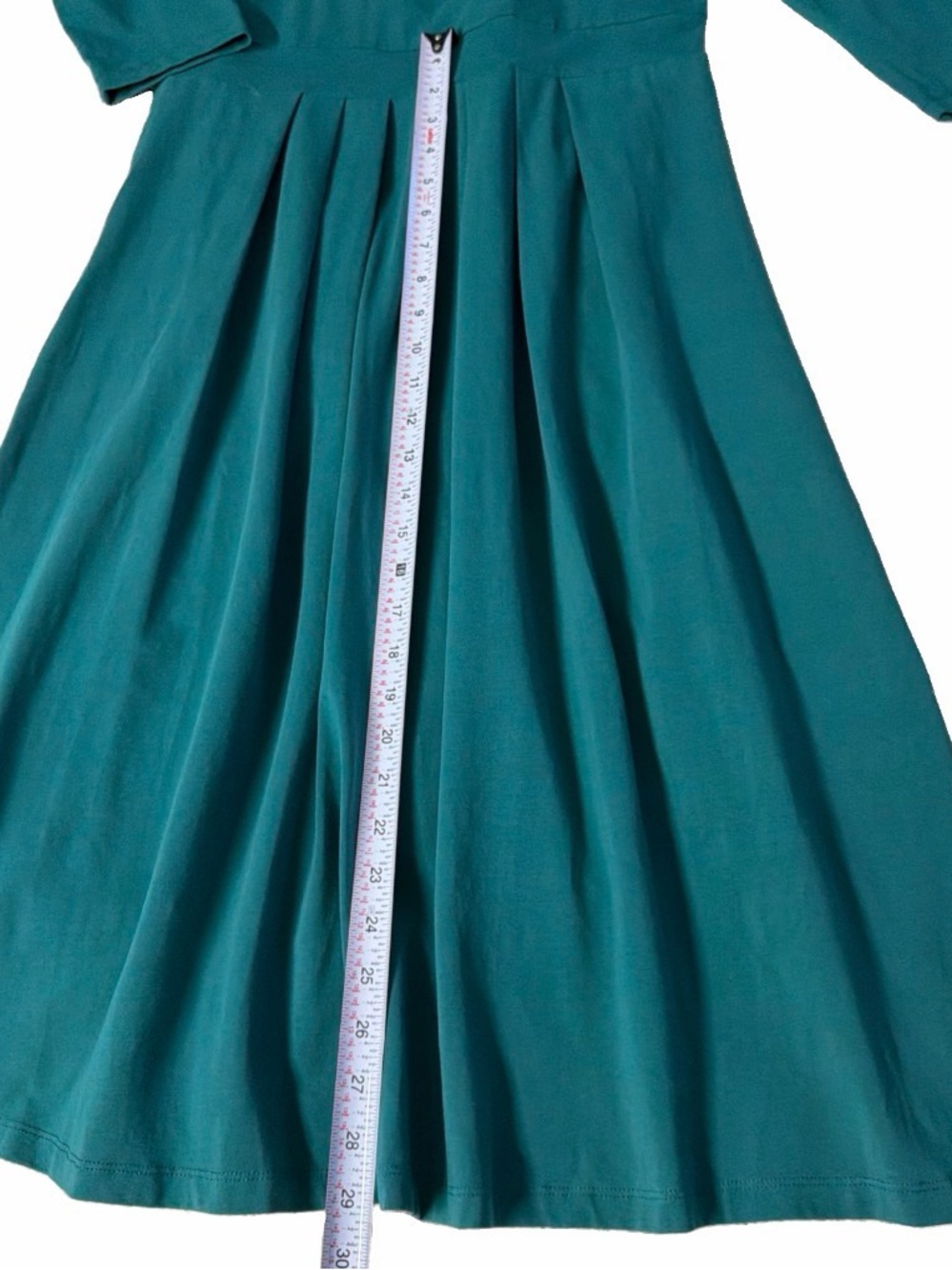 JG Hook size PM Teal Three-Quarter Sleeve Pleated Midi Dress - Picture 8 of 9